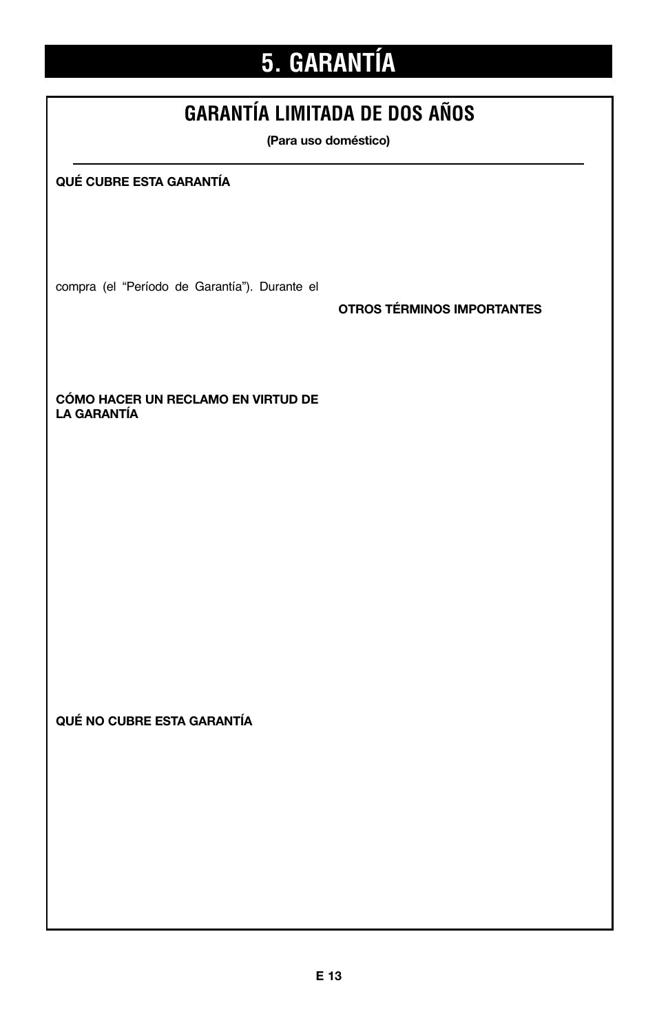 Garantía, Garantía limitada de dos años | Hoover E1 User Manual | Page 25 / 38