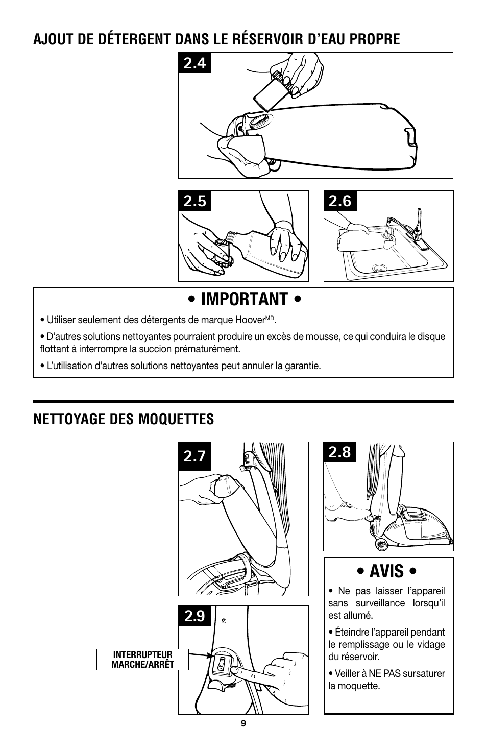 Important, Avis | Hoover E1 User Manual | Page 34 / 38