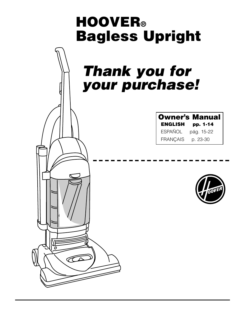 Hoover Upright Bagless Vacuum Cleane User Manual | 15 pages