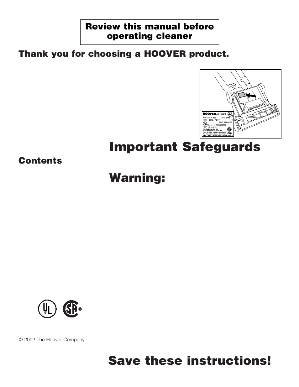 Hoover Upright Bagless Vacuum Cleane User Manual | Page 2 / 15