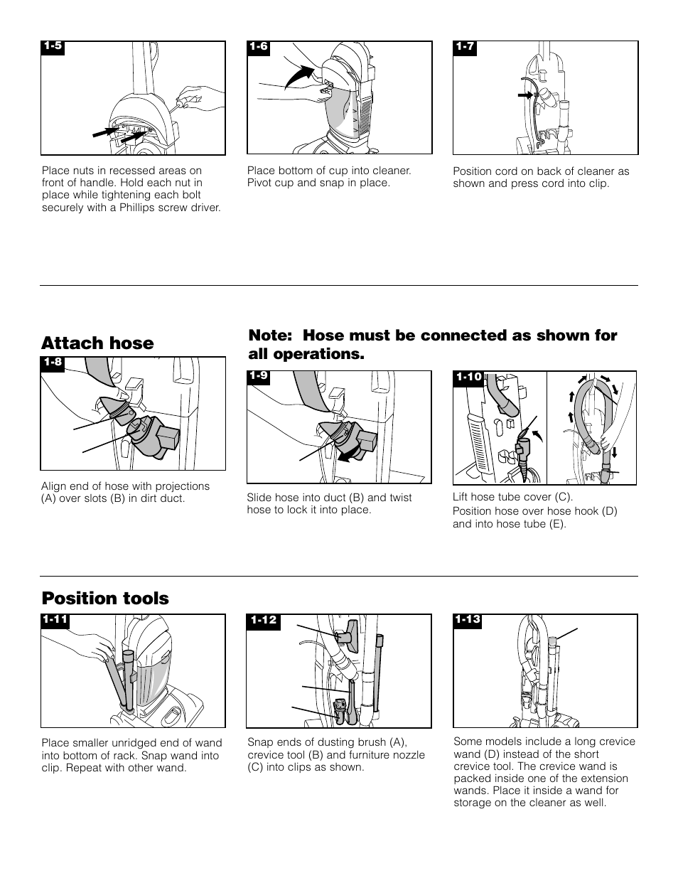 Attach hose position tools | Hoover Upright Bagless Vacuum Cleane User Manual | Page 4 / 15