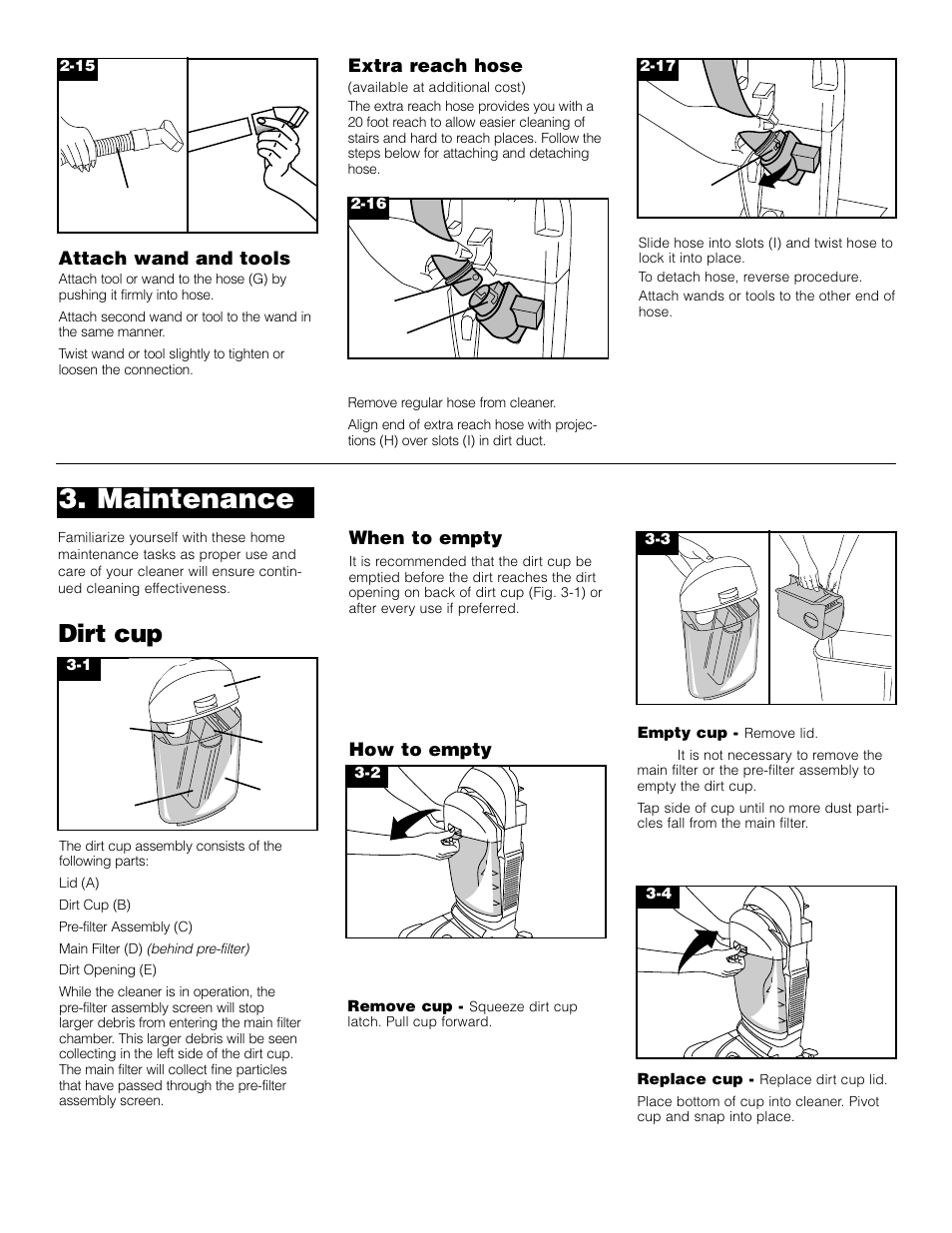 Maintenance, Dirt cup | Hoover Upright Bagless Vacuum Cleane User Manual | Page 8 / 15