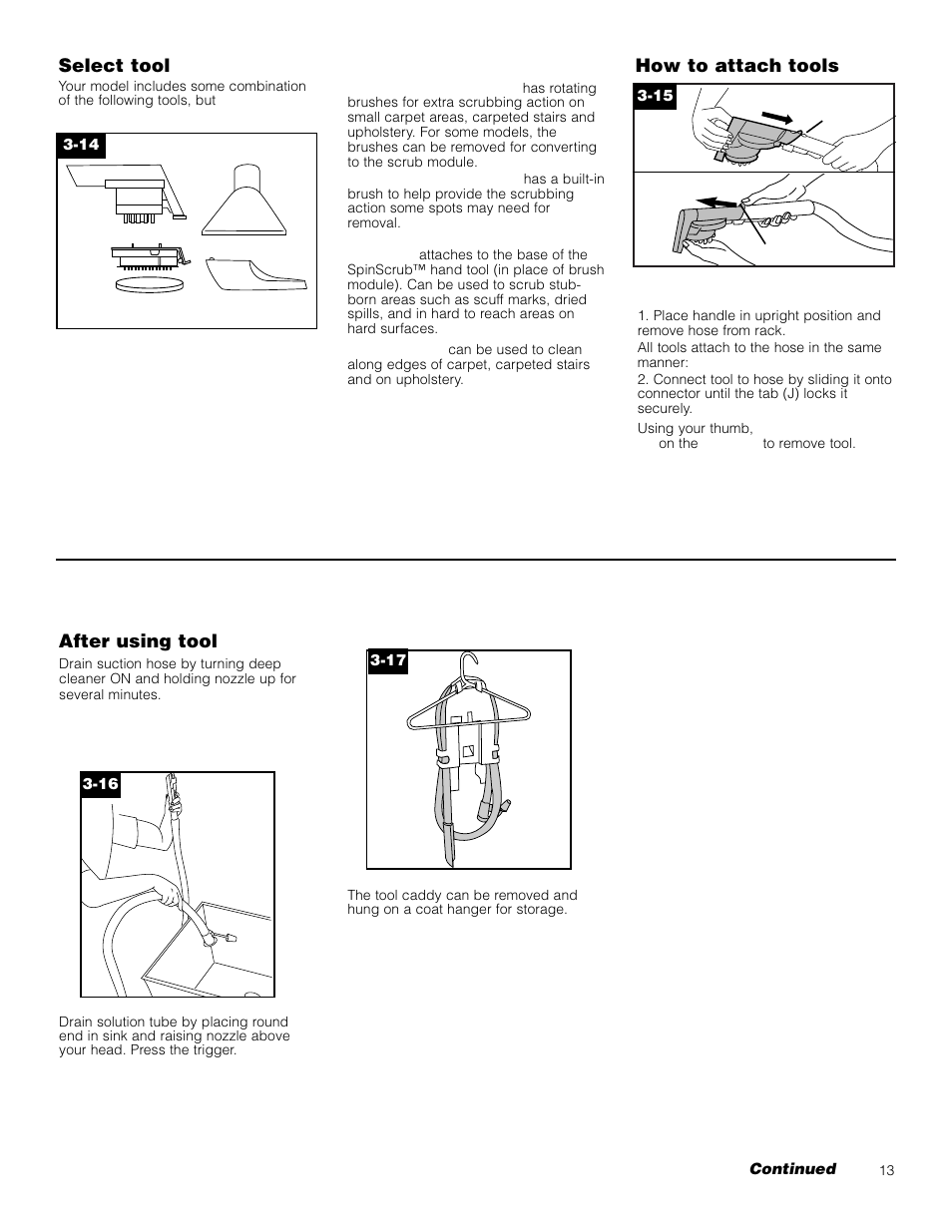 Select tool, How to attach tools, After using tool | Hoover Deep Cleaner with Auto Rinse SteamVacuum User Manual | Page 13 / 17