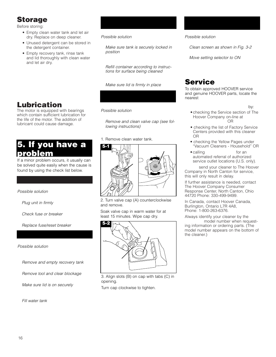 If you have a problem, Storage, Lubrication | Service | Hoover Deep Cleaner with Auto Rinse SteamVacuum User Manual | Page 16 / 17