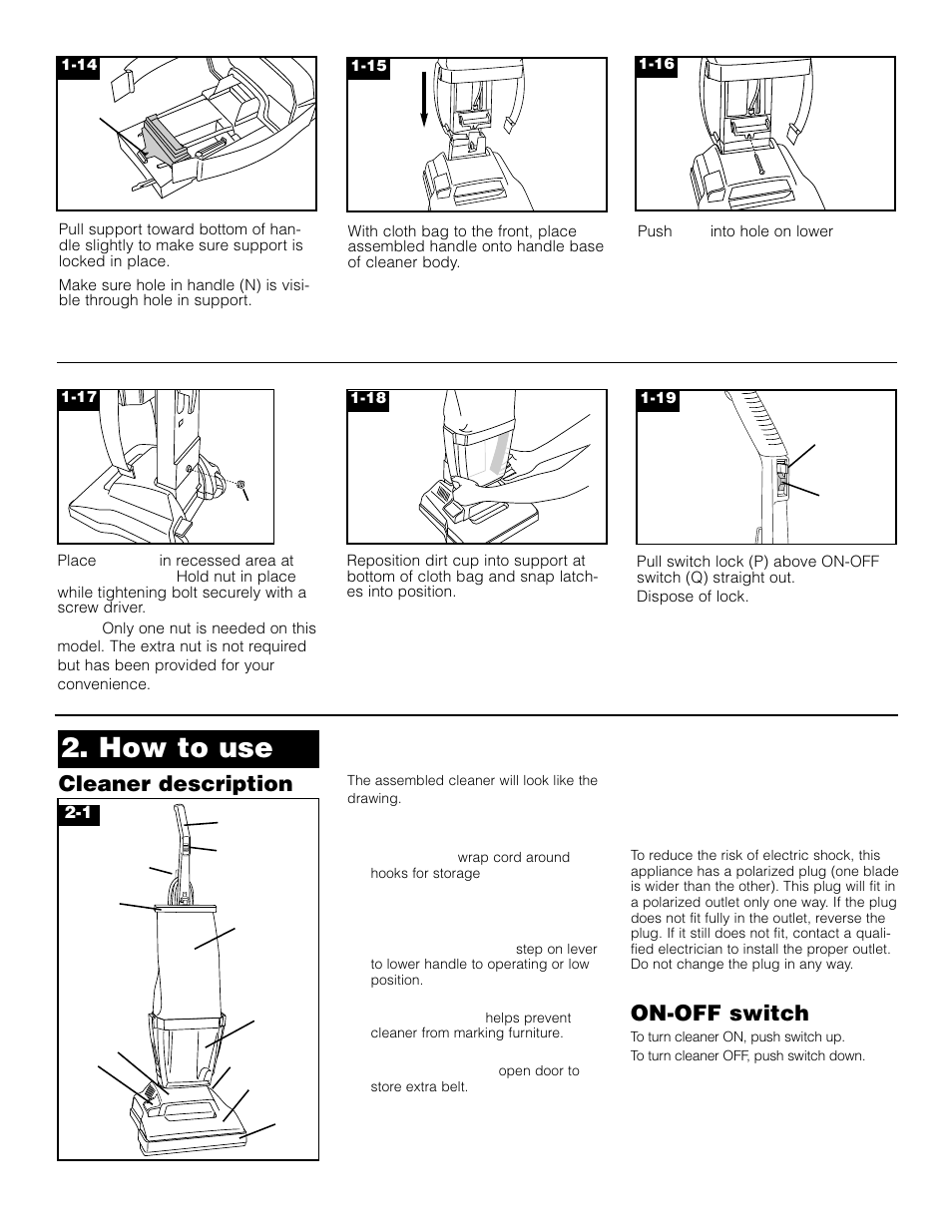 How to use, Cleaner description, On-off switch | Hoover Commercial Lightweight Cleaner with Dirt Cup User Manual | Page 4 / 8