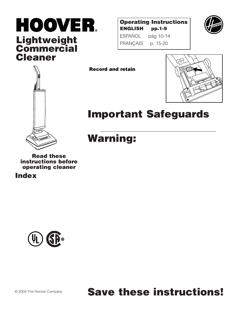 Hoover Lightweight Commercial Cleaner User Manual | 9 pages