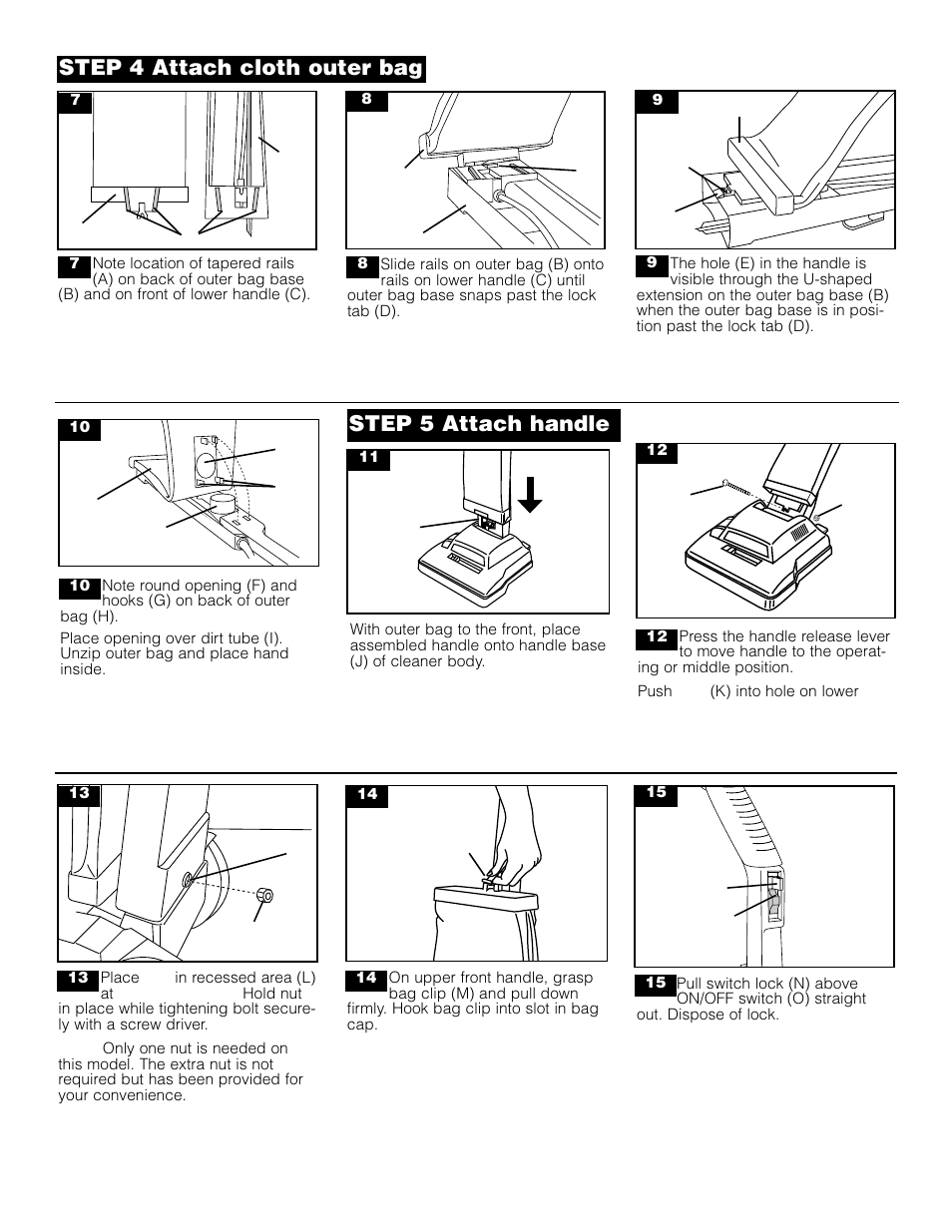 Step 5 attach handle step 4 attach cloth outer bag | Hoover Lightweight Commercial Cleaner User Manual | Page 4 / 9