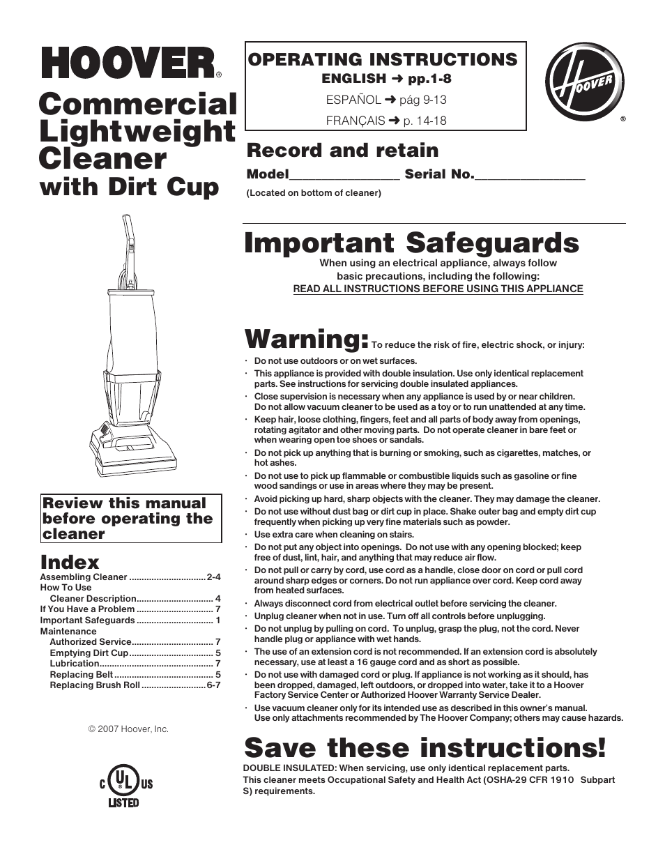 Hoover C1415 User Manual | 20 pages