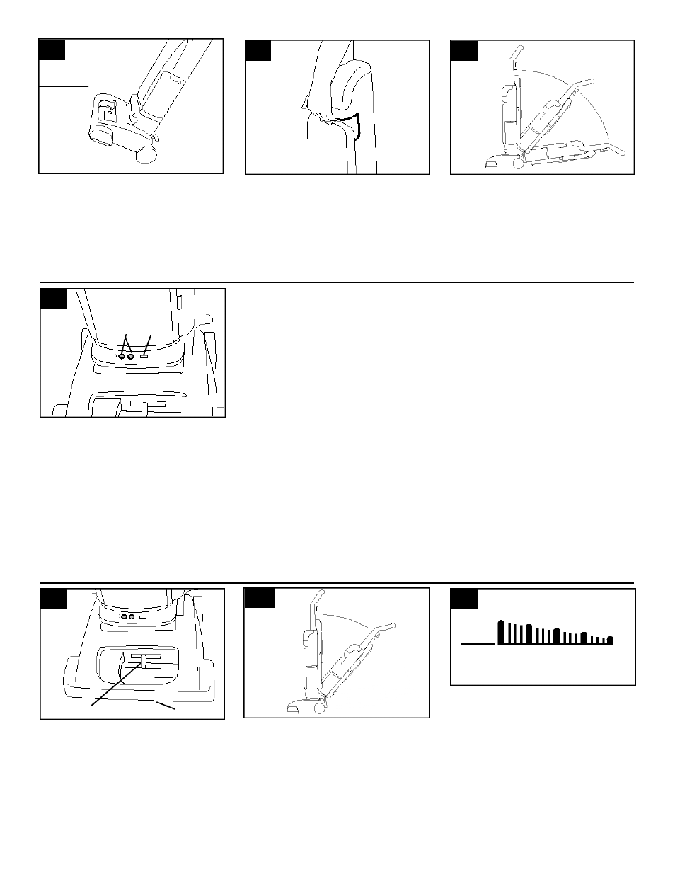 Carpet height adjustment, Handle positions, Carrying cleaner | Transporting cleaner, Embedded dirt finder feature | Hoover WindTunnel Upright Bag Vacuum Cleaner User Manual | Page 6 / 14