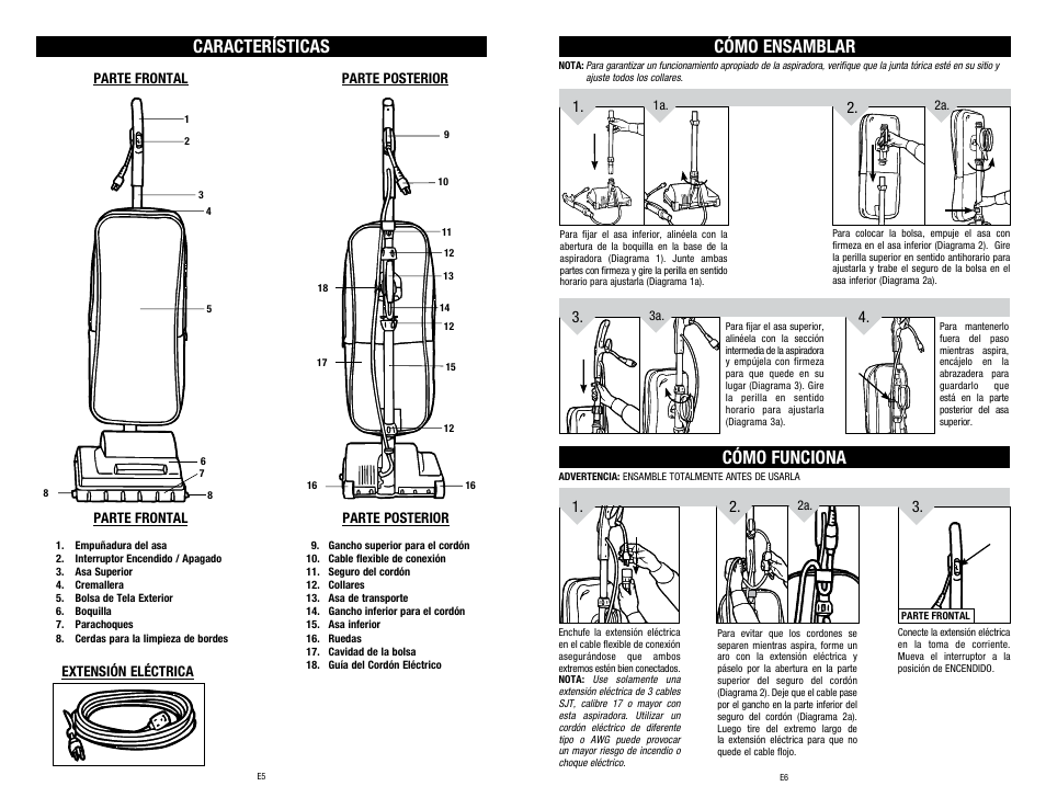 Cómo ensamblar, Características, Cómo funciona | Hoover C1320 User Manual | Page 14 / 14