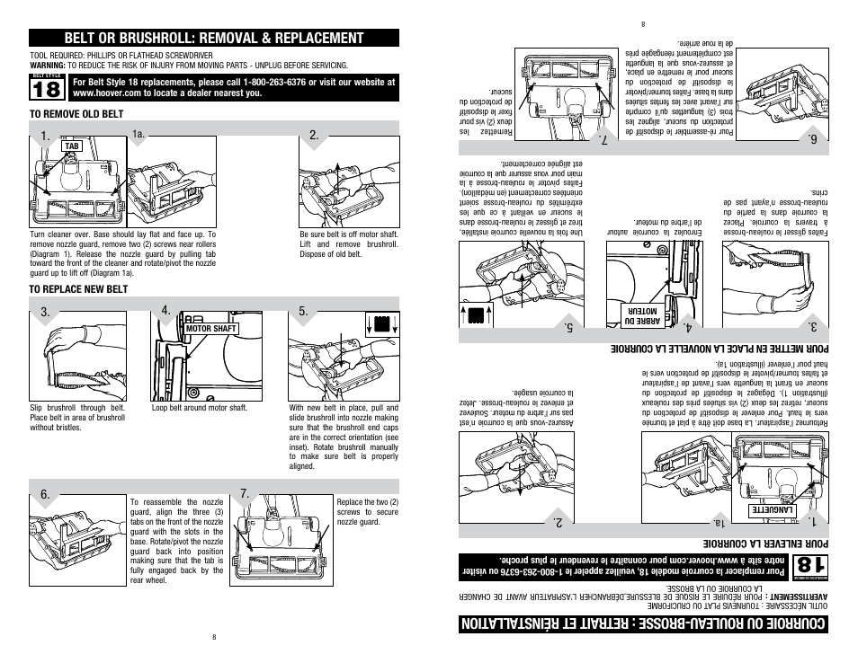 Belt or brushroll: removal & replacement | Hoover C1320 User Manual | Page 8 / 14