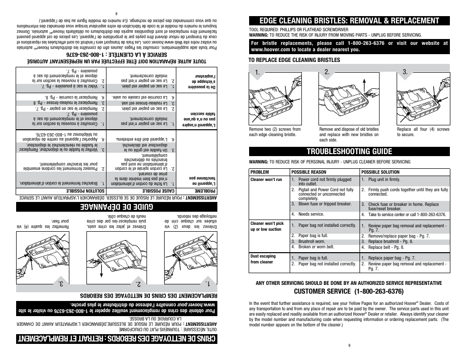 Guide de dépannage | Hoover C1320 User Manual | Page 9 / 14