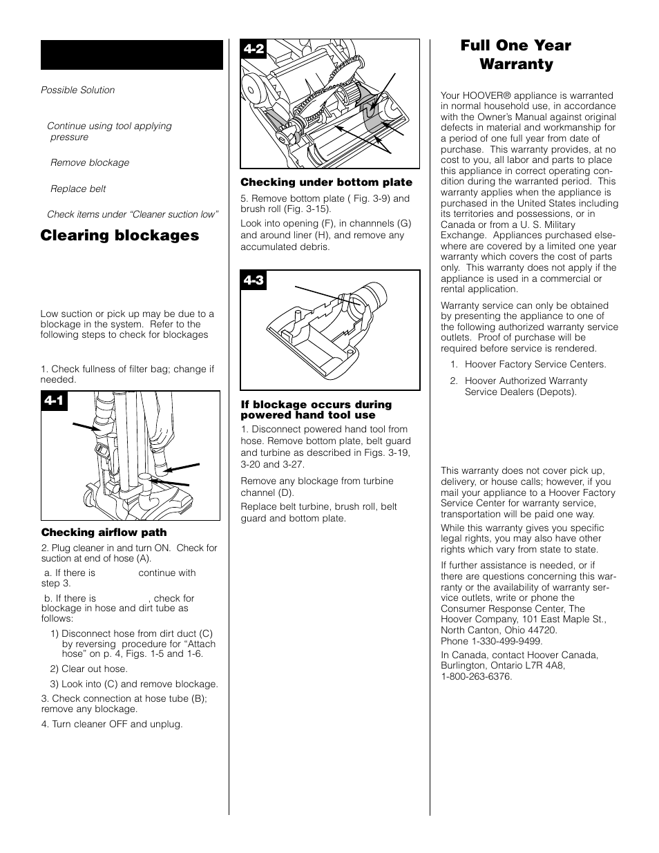 Full one year warranty, Clearing blockages | Hoover WindTunnel Wind Tunnel vacuum cleaner User Manual | Page 14 / 32