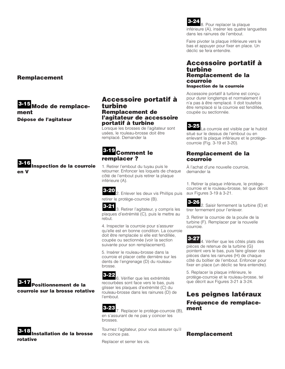 Accessoire portatif à turbine, Les peignes latéraux | Hoover WindTunnel Wind Tunnel vacuum cleaner User Manual | Page 28 / 32