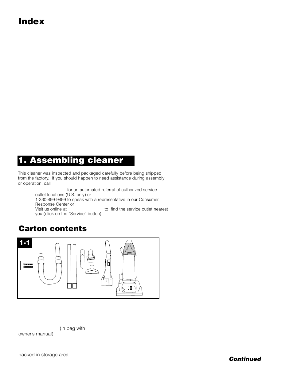 Assembling cleaner, Index, Carton contents | Hoover WindTunnel Wind Tunnel vacuum cleaner User Manual | Page 3 / 32