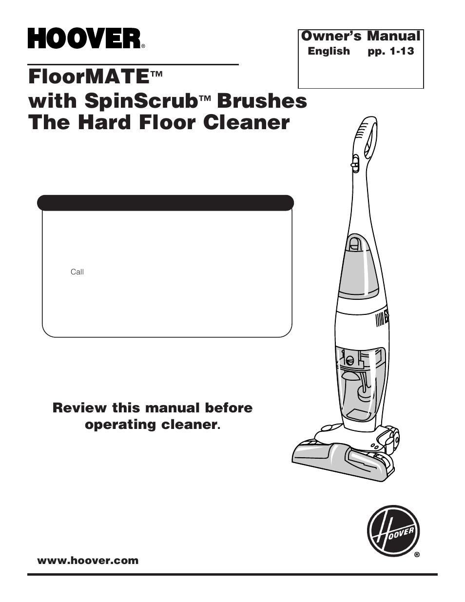 Hoover FloorMATE Floor Mate with Spin Scrub Brushes The Hard Floor Cleaner User Manual | 14 pages