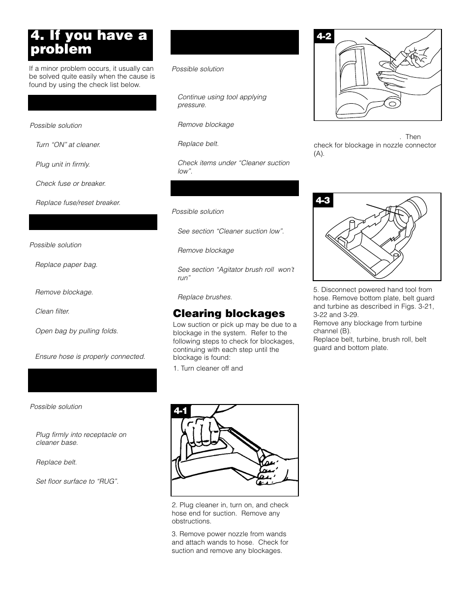 If you have a problem, Clearing blockages | Hoover S3621 User Manual | Page 13 / 14