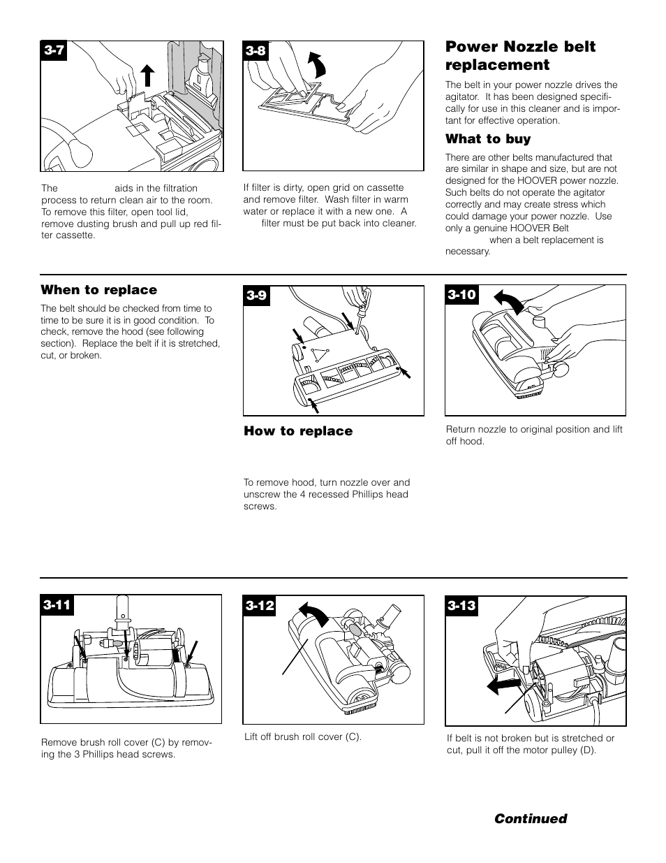 Power nozzle belt replacement | Hoover S3621 User Manual | Page 9 / 14