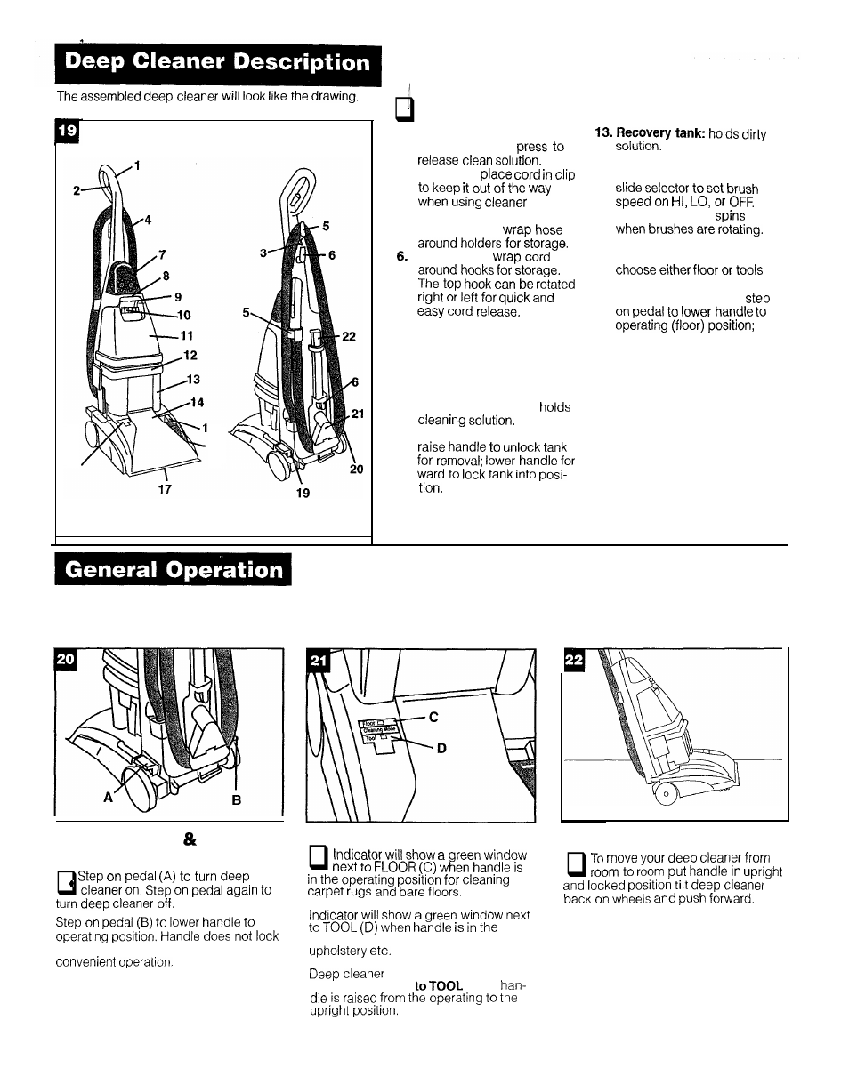 On/off pedal handle release pedal, Cleaning mode indicator | Hoover Ultra Plus User Manual | Page 6 / 14