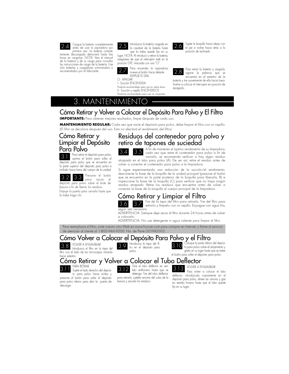 Mantenimiento, Cómo retirar y volver a colocar el tubo deflector | Hoover BH50010 User Manual | Page 14 / 16