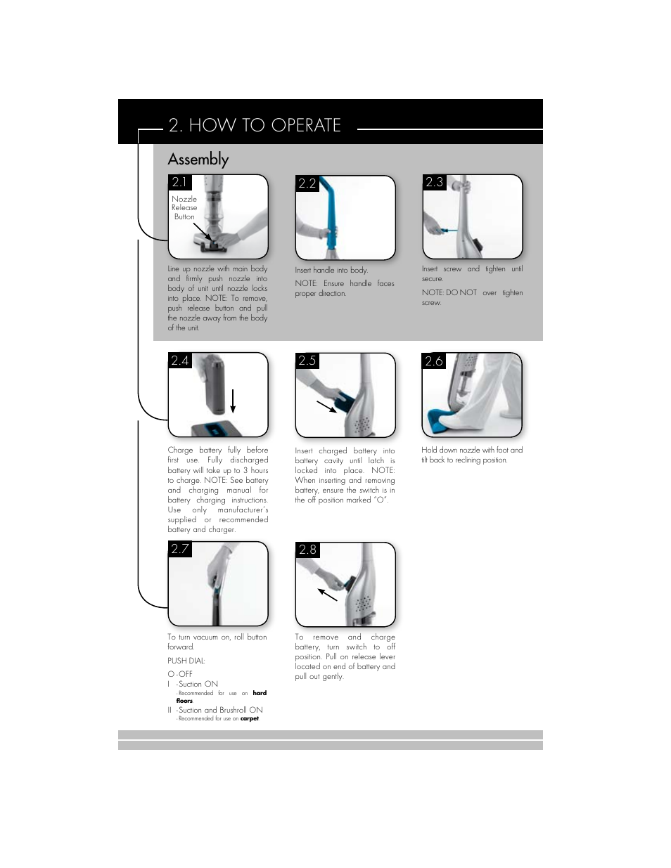 How to operate, Assembly | Hoover BH50010 User Manual | Page 4 / 16