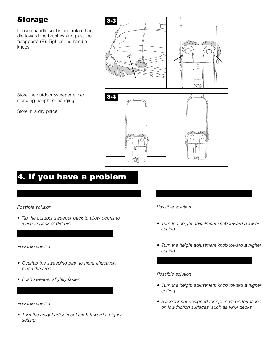 If you have a problem, Storage | Hoover Outdoor Sweeper User Manual | Page 7 / 8