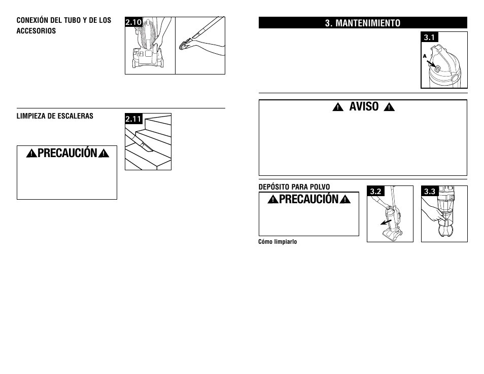 Precaución, Aviso, Mantenimiento | Hoover #960009657 User Manual | Page 22 / 22