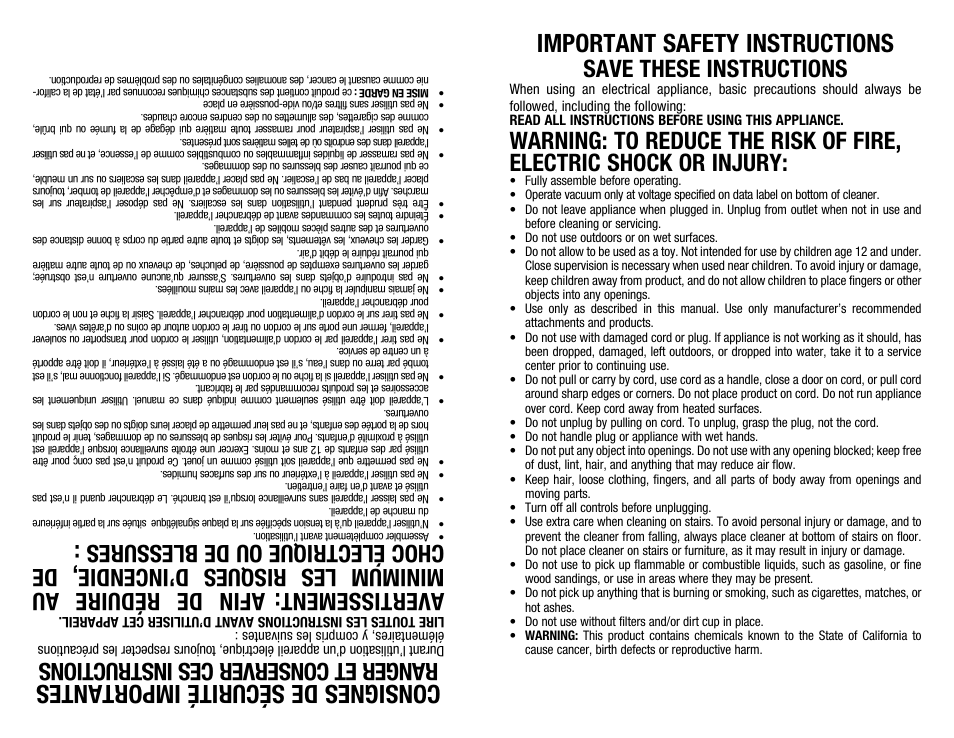 Important safety instructions, Consignes de sécurité importantes, Save these instructions | Ranger et conserver ces instructions, Avertissement | Hoover #960009657 User Manual | Page 3 / 22