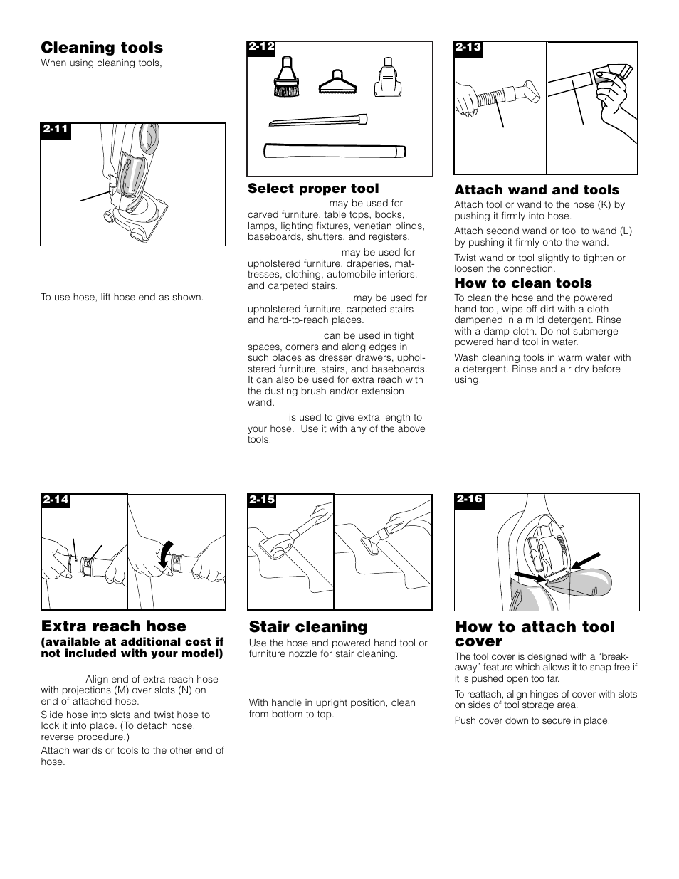 Stair cleaning, Cleaning tools, How to attach tool cover | Extra reach hose | Hoover 4600 User Manual | Page 6 / 12