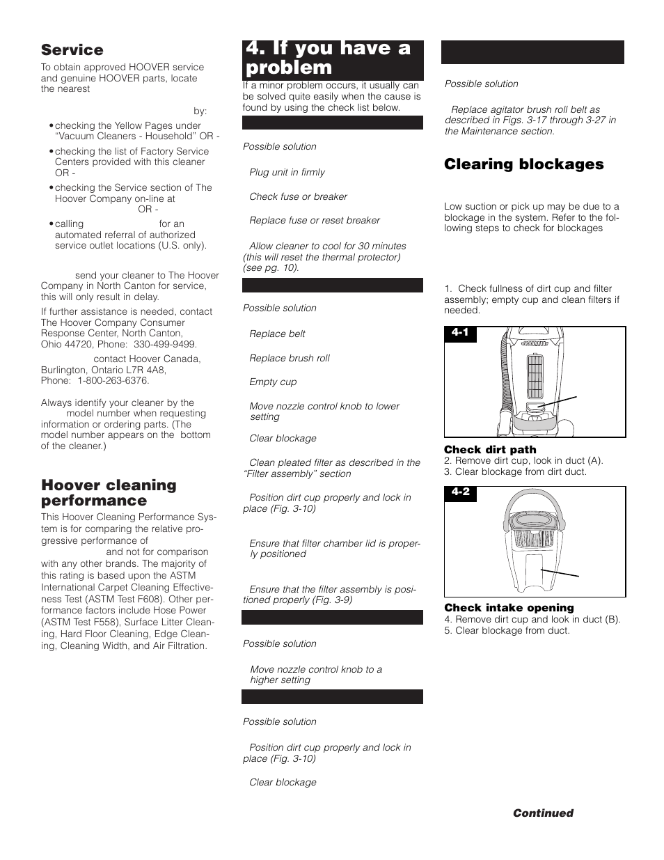 If you have a problem, Service, Hoover cleaning performance | Clearing blockages | Hoover FoldAwayTM Upright User Manual | Page 11 / 14