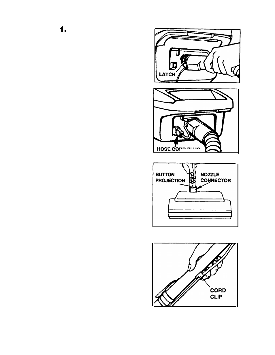 Assemble, Connect hose, Attach power nozzle and extension wands | Hoover Encore Canisfer Cleaner with Power Nozzle User Manual | Page 6 / 20