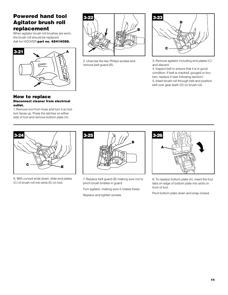 Powered hand tool agitator brush roll replacement | Hoover S3670 User Manual | Page 11 / 29