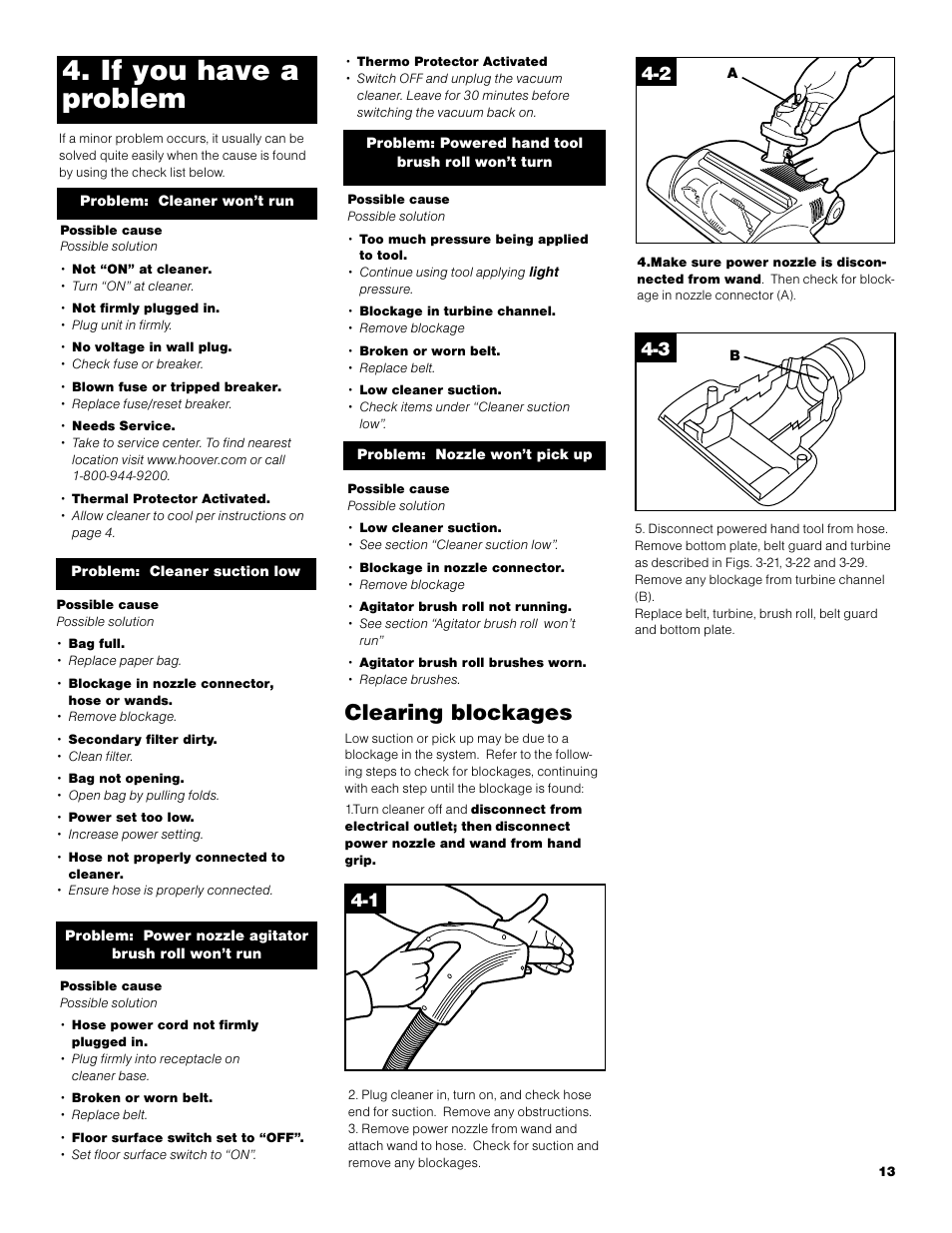 If you have a problem, Clearing blockages | Hoover S3670 User Manual | Page 13 / 29