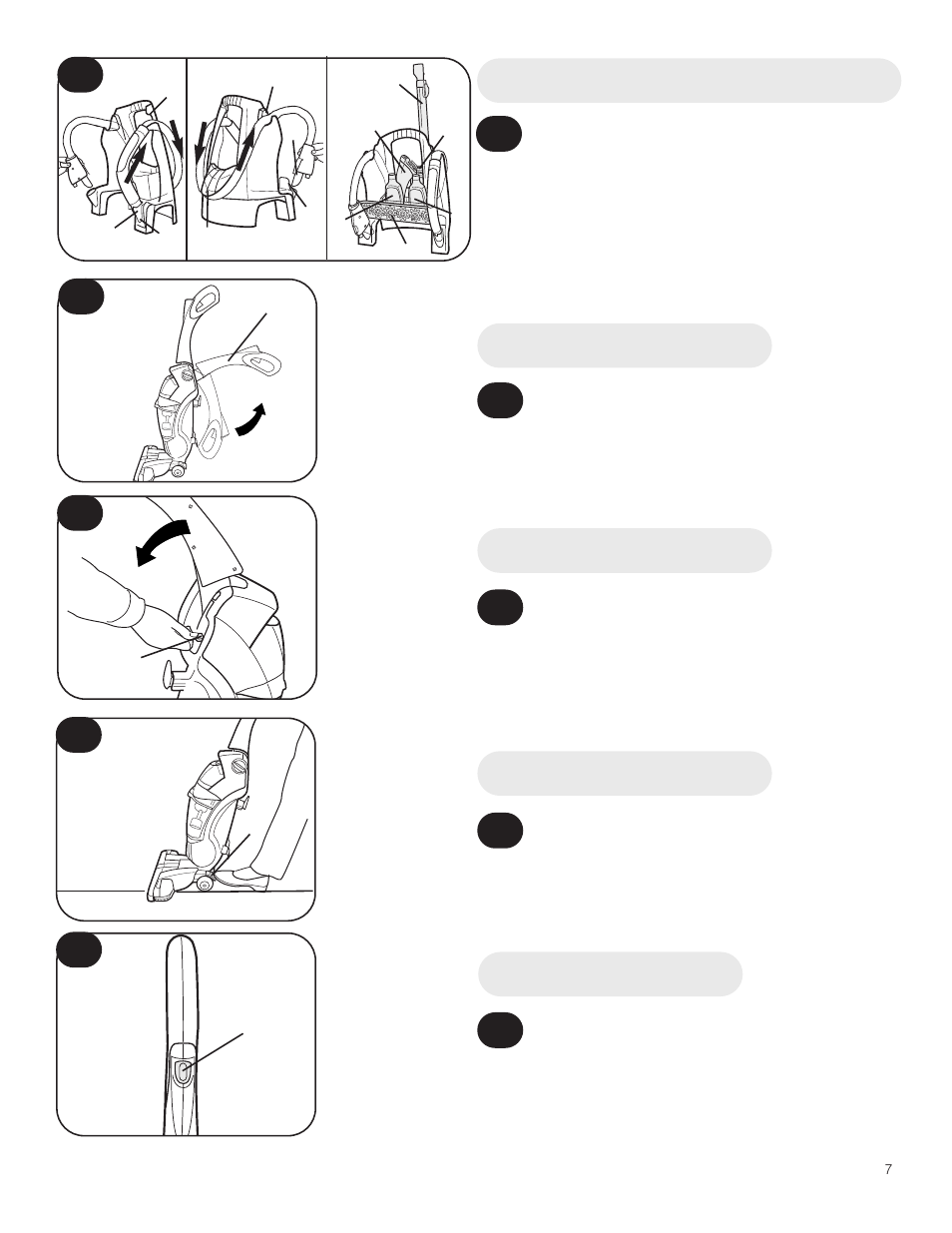 On/off switch, Handle release pedal, Unfold handle | How to fold handle, Store hose, tools and accessories | Hoover 800 User Manual | Page 7 / 20