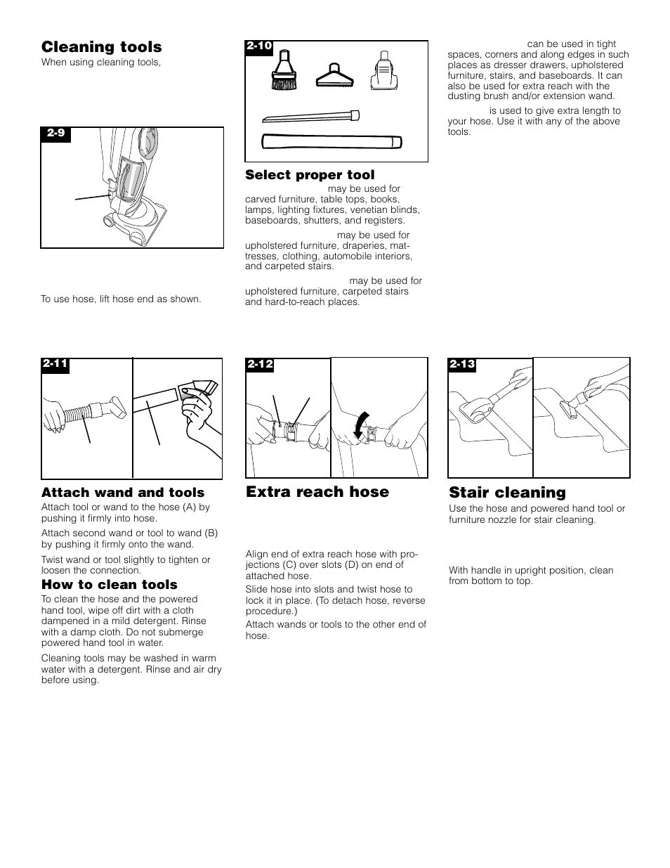 Stair cleaning, Cleaning tools, Extra reach hose | Hoover SAVVY Turbo POWER Upright Vacuum Cleaner User Manual | Page 6 / 13