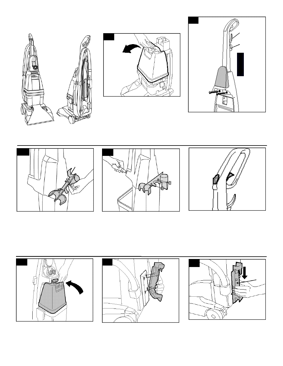 Assemble handle, Attach upper handle, Attach hose holder | Attach tool holder | Hoover SpinScrub User Manual | Page 4 / 16