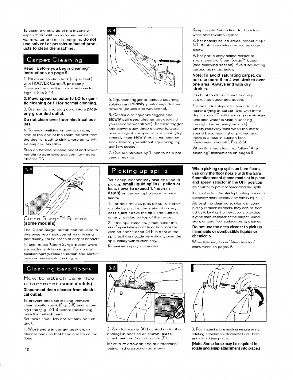 Carpet cleaning, Cloaning bare floors, Some models) | Hoover 56518114 User Manual | Page 10 / 15