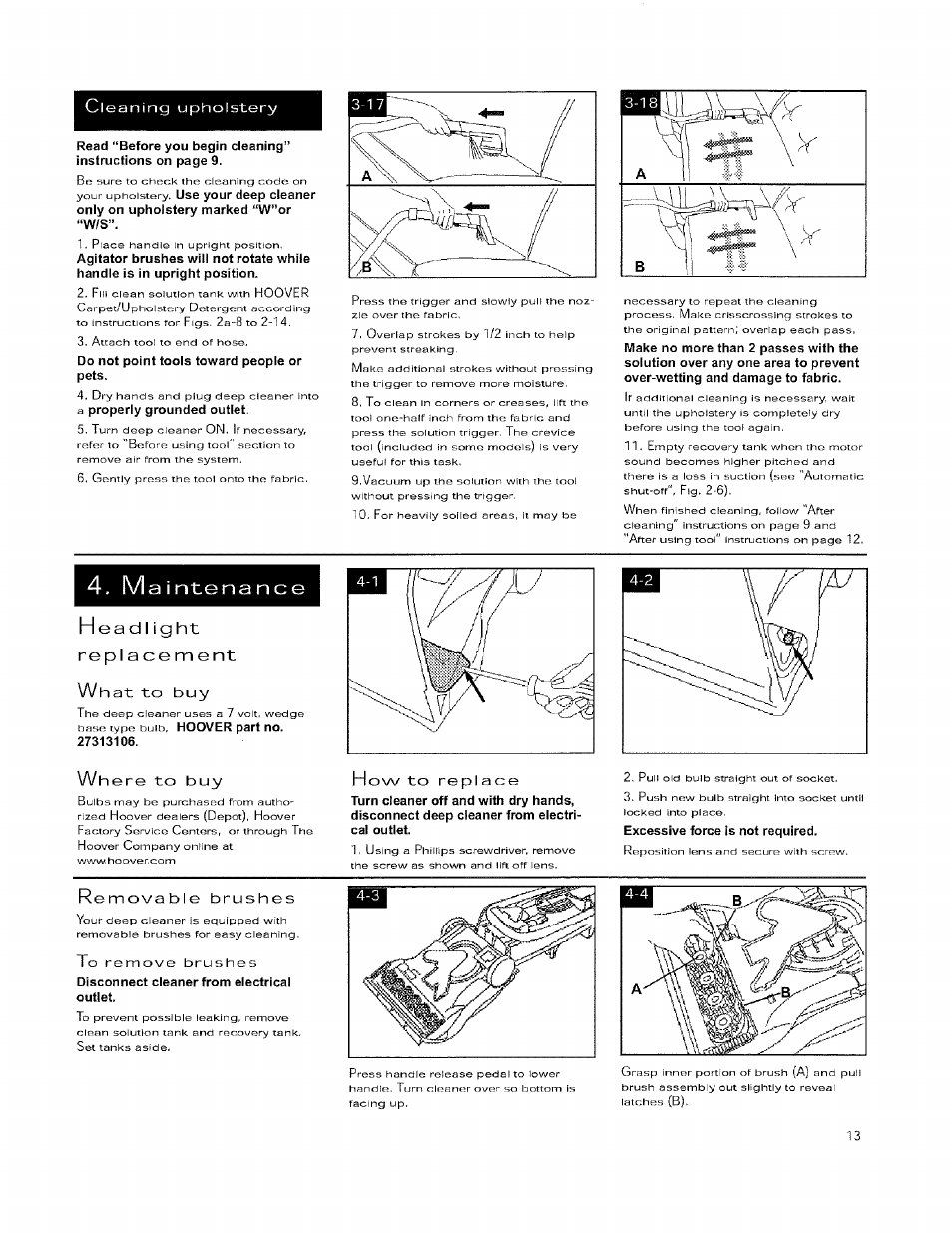 Wh at: to buy, Wh ere to buy, How to replace | Removable brushes, Cleaning upholstery | Hoover 56518114 User Manual | Page 13 / 15