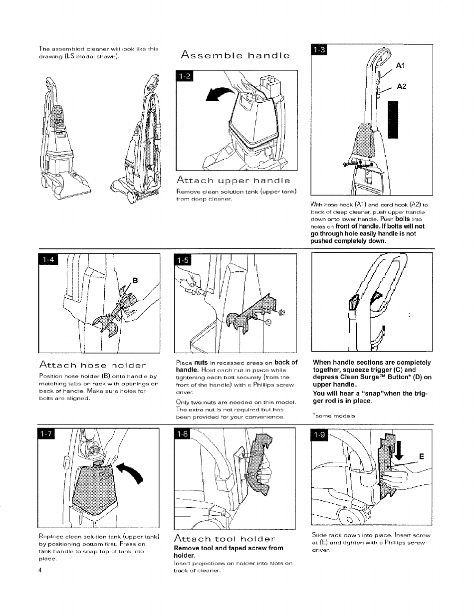 Front of handle. if bolts | Hoover 56518114 User Manual | Page 4 / 15