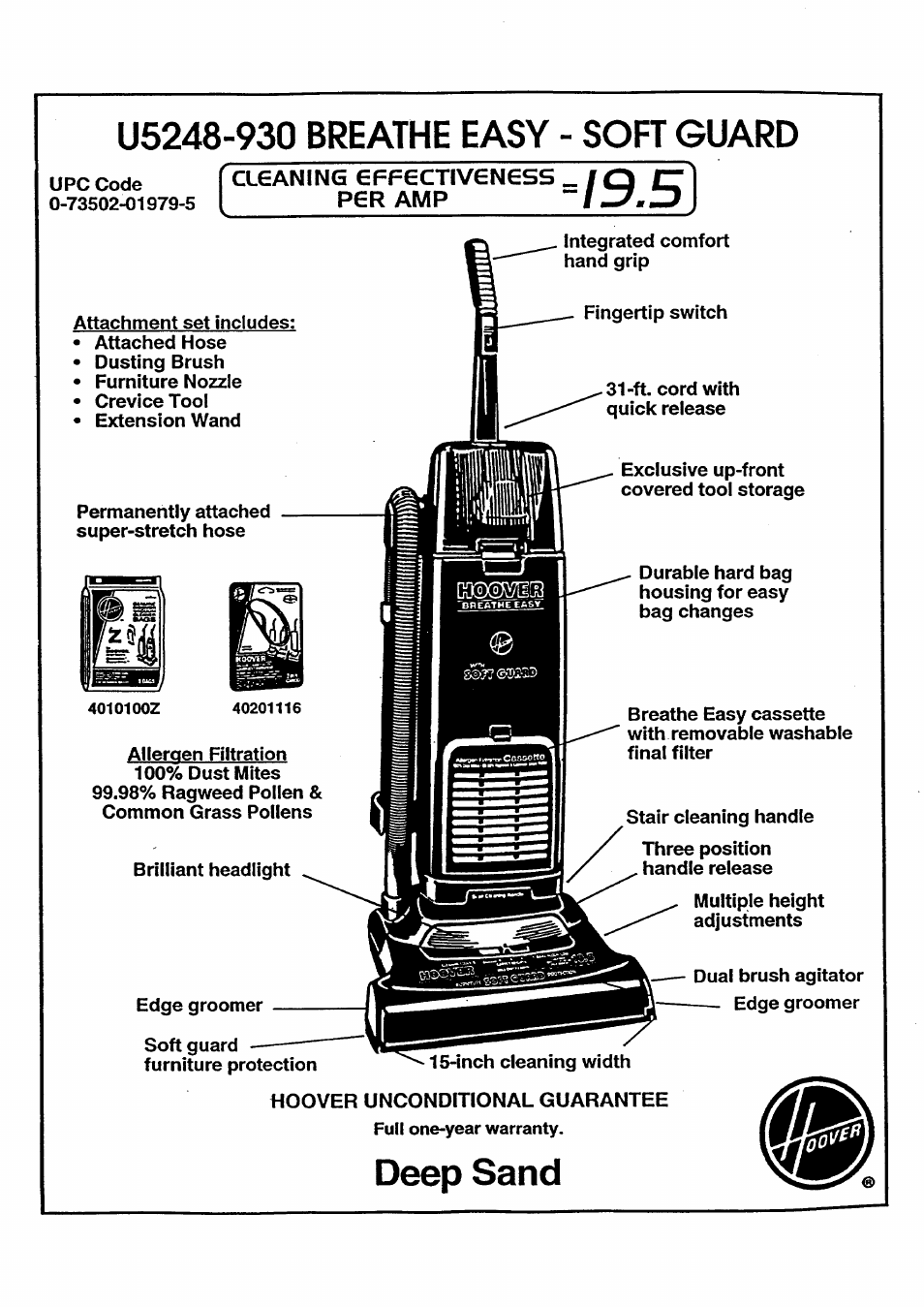 Hoover DEEP SAND U5248-930 User Manual | 9 pages