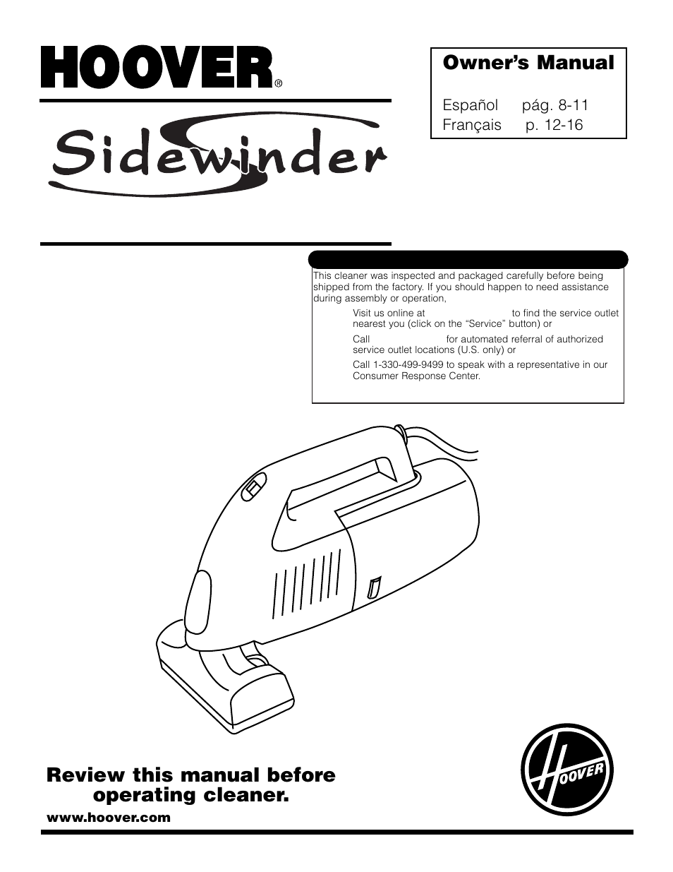 Hoover Sidewinder User Manual | 7 pages