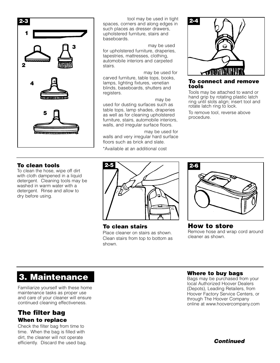 Maintenance, How to store, The filter bag | Hoover Compact Canister Cleaner User Manual | Page 5 / 8