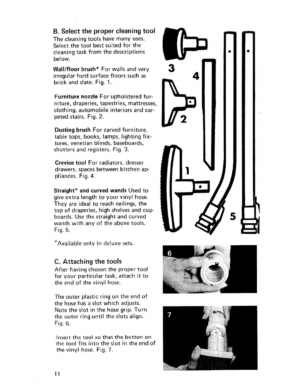 B. select the proper cleaning tool, C. attaching the tools | Hoover CONVERTIBLE U4057 User Manual | Page 12 / 20