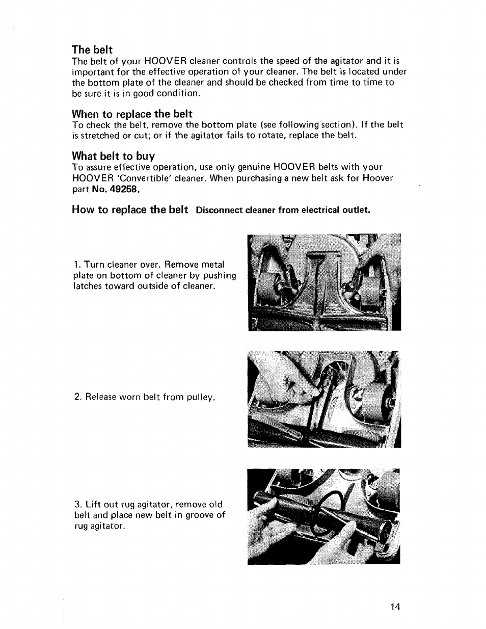 The belt, When to replace the belt, What belt to buy | How to replace belt ,15 | Hoover CONVERTIBLE U4057 User Manual | Page 15 / 20