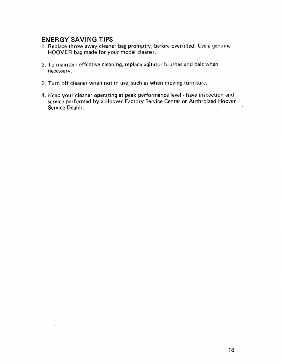 Energy saving tips | Hoover CONVERTIBLE U4057 User Manual | Page 19 / 20