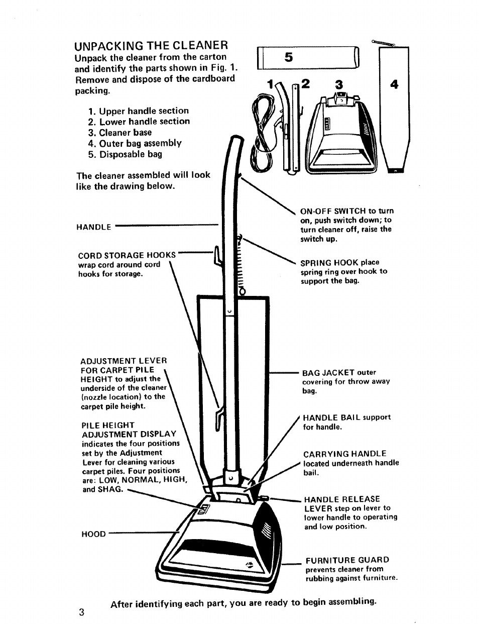 Unpacking the cleaner | Hoover CONVERTIBLE U4057 User Manual | Page 4 / 20