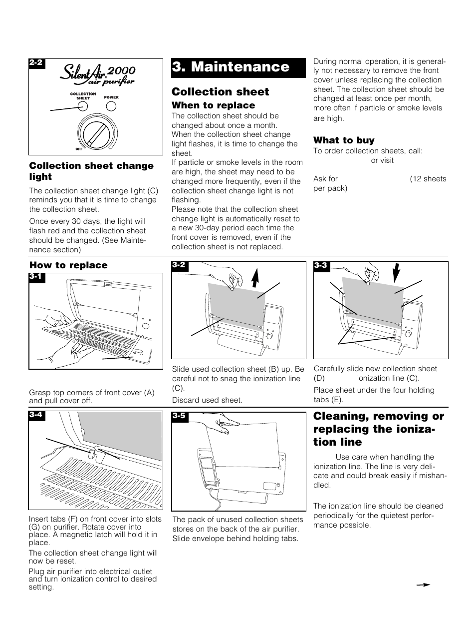 Maintenance, Collection sheet | Hoover SilentAir 2000 User Manual | Page 5 / 8