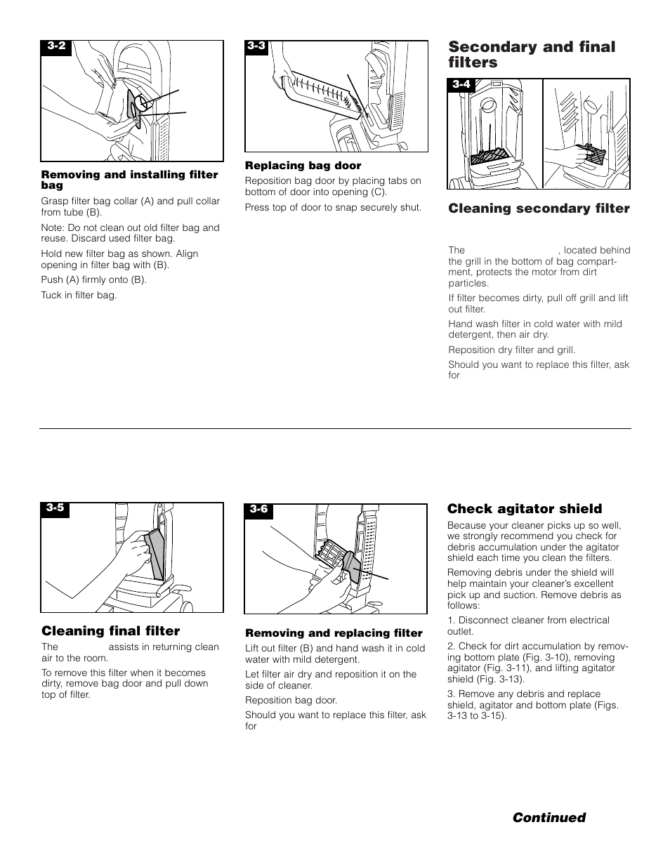 Secondary and final filters | Hoover Bagged Tempo Upright Vacuum Cleaner User Manual | Page 9 / 12
