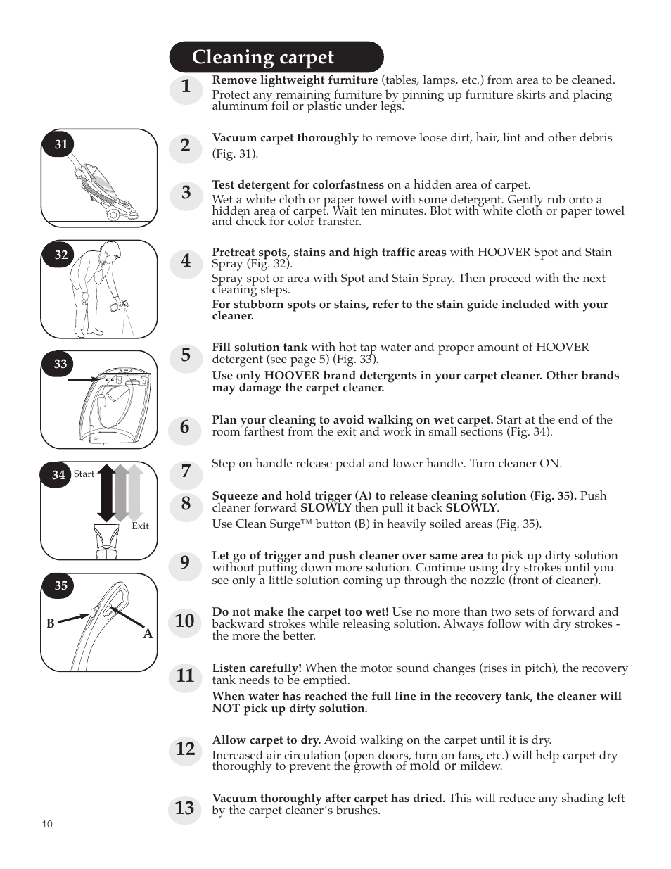 Hoover SteamVac Y Series User Manual | Page 10 / 28