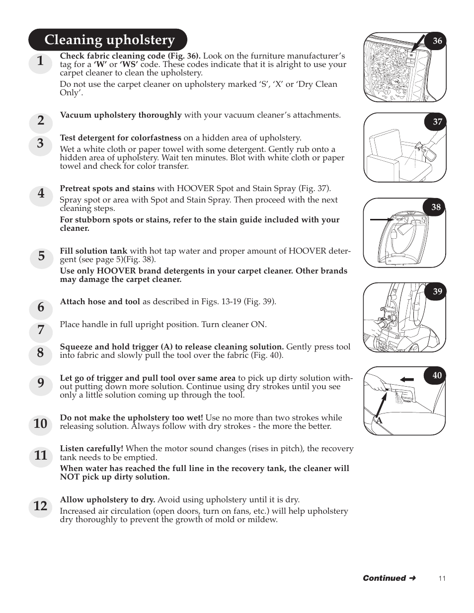 Hoover SteamVac Y Series User Manual | Page 11 / 28